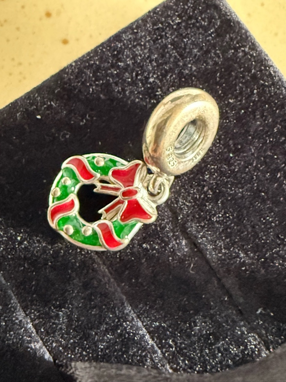 Pandora Red & Green Enamel Holiday Wreath Dangle Charm